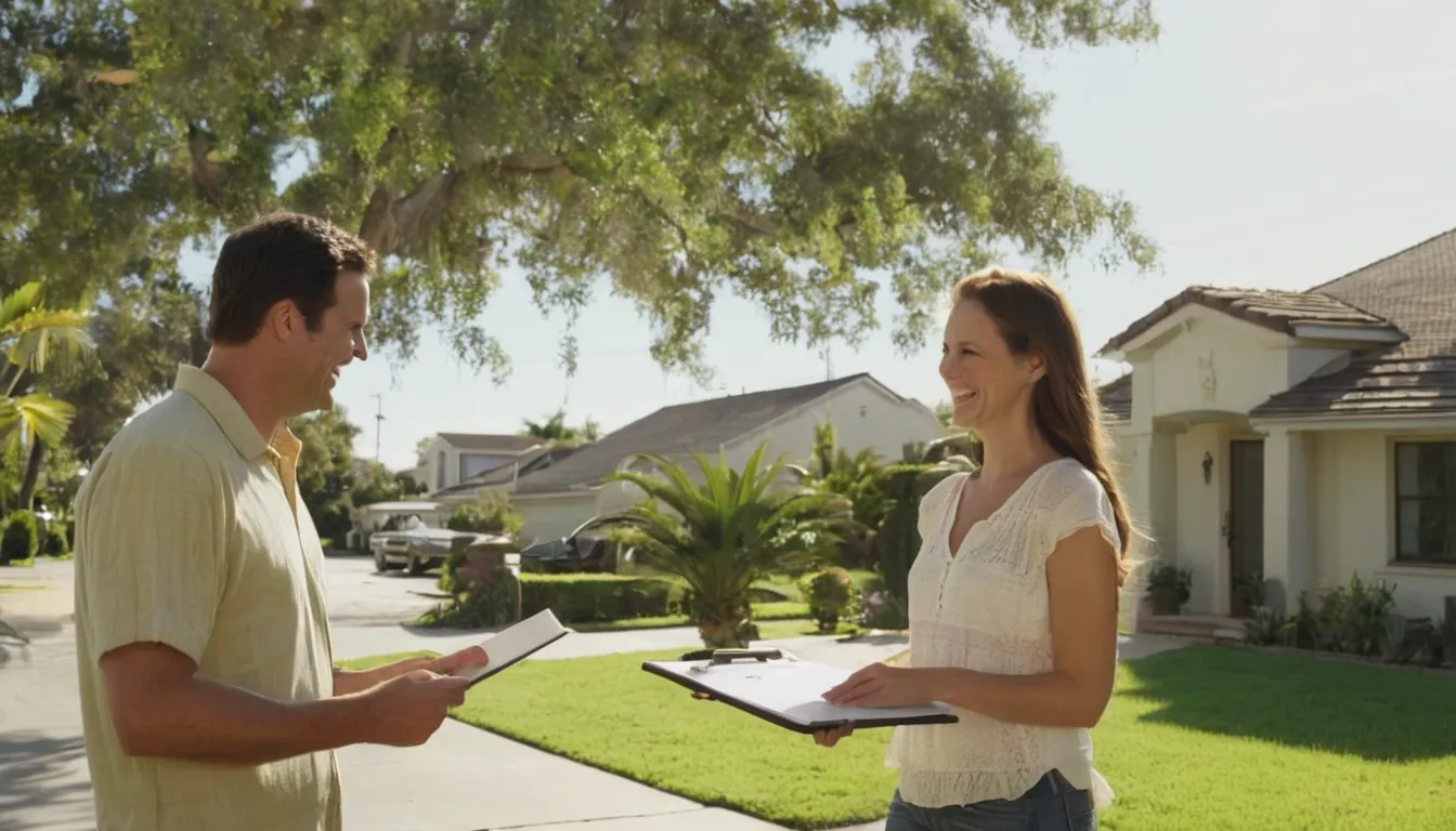 Homeowner reviewing tree options with a provider in the Tampa area