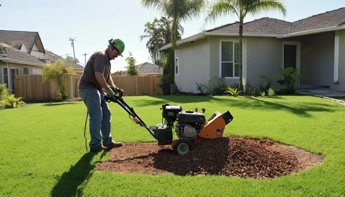 Provider grinding a tree stump in a backyard in Tampa